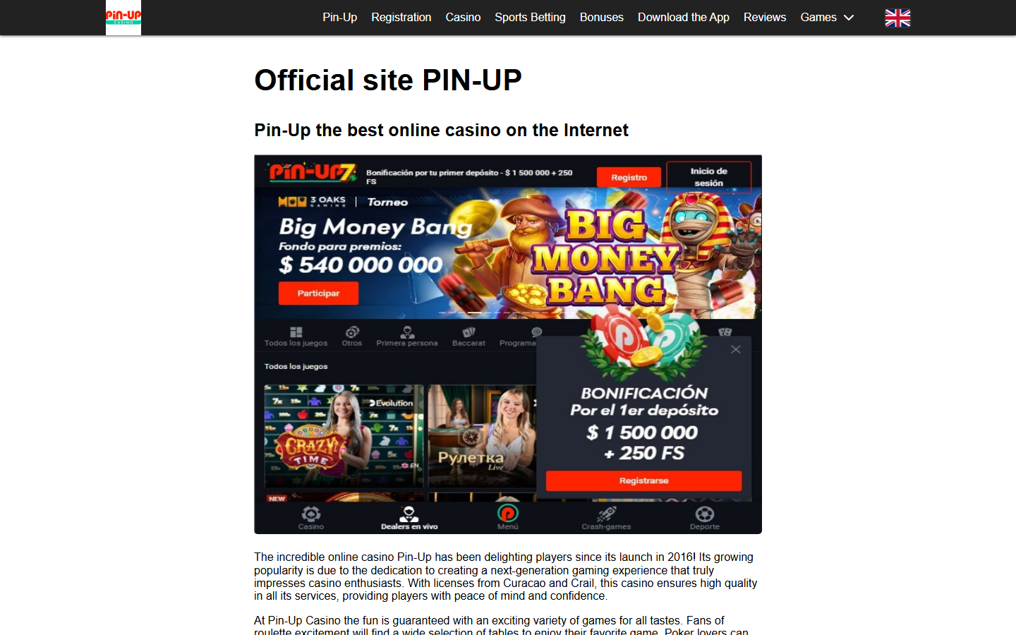 Pin-Up public page screenshot for Fortune Tiger checks